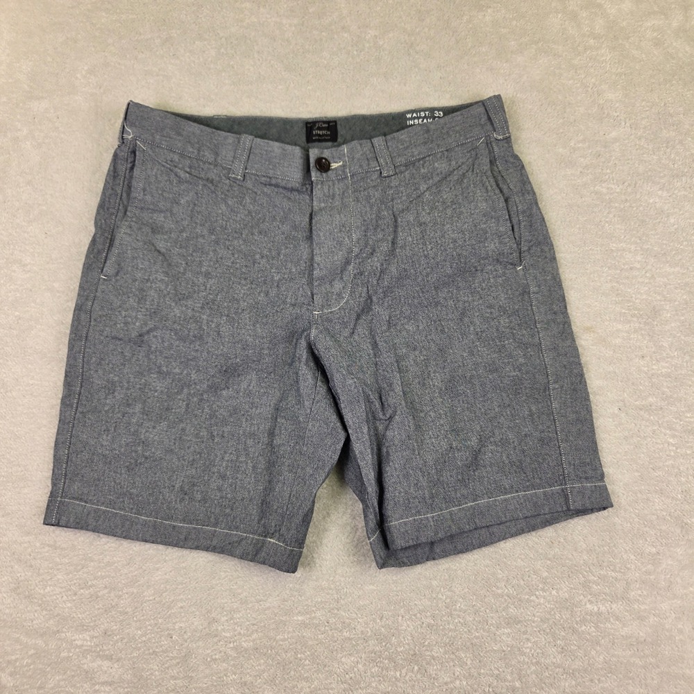 J.Crew Stretch Chambray Chino Shorts Mens 33 Blue 9 Inch Inseam 77388